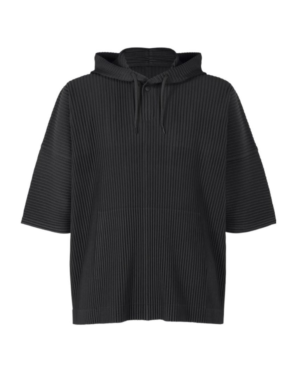 Homme Plissé Issey Miyake Black Pleated Short-Sleeve Hoodie for men