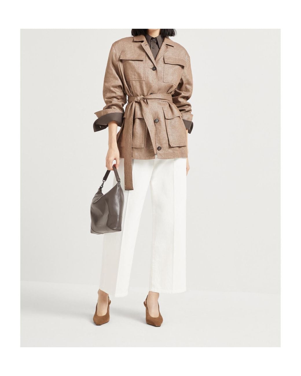 Brunello Cucinelli Natural Long-Sleeved Belted Jacket