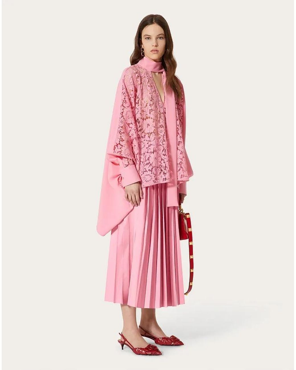 Valentino Pink Lace-Front Blouse