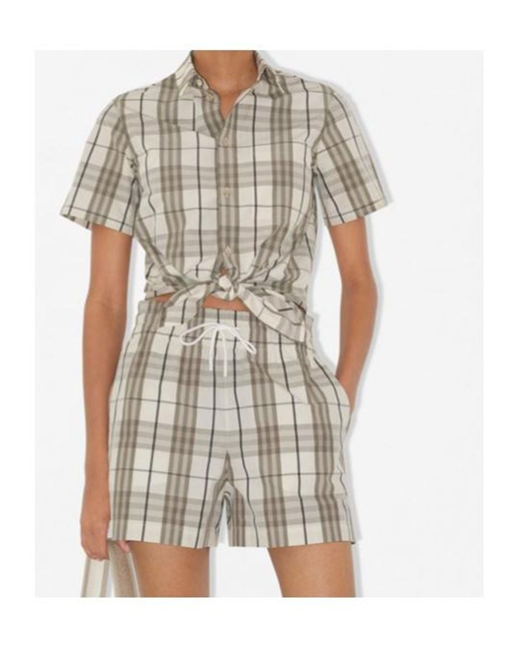 Burberry Natural Cotton Check Cropped Shirt