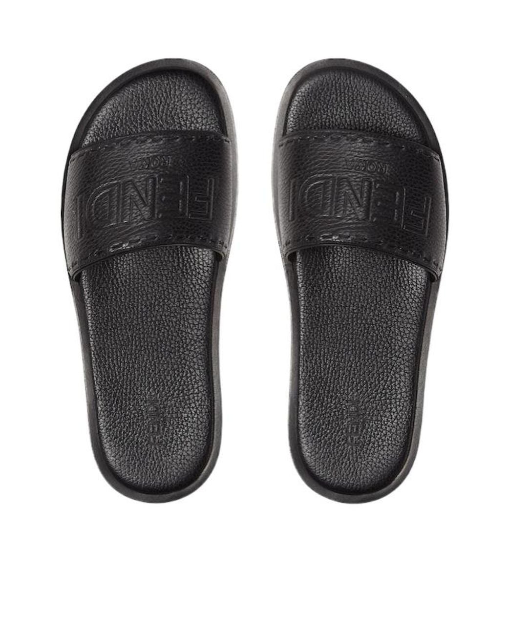 Fendi Black Roma Logo Embossed Slides for men