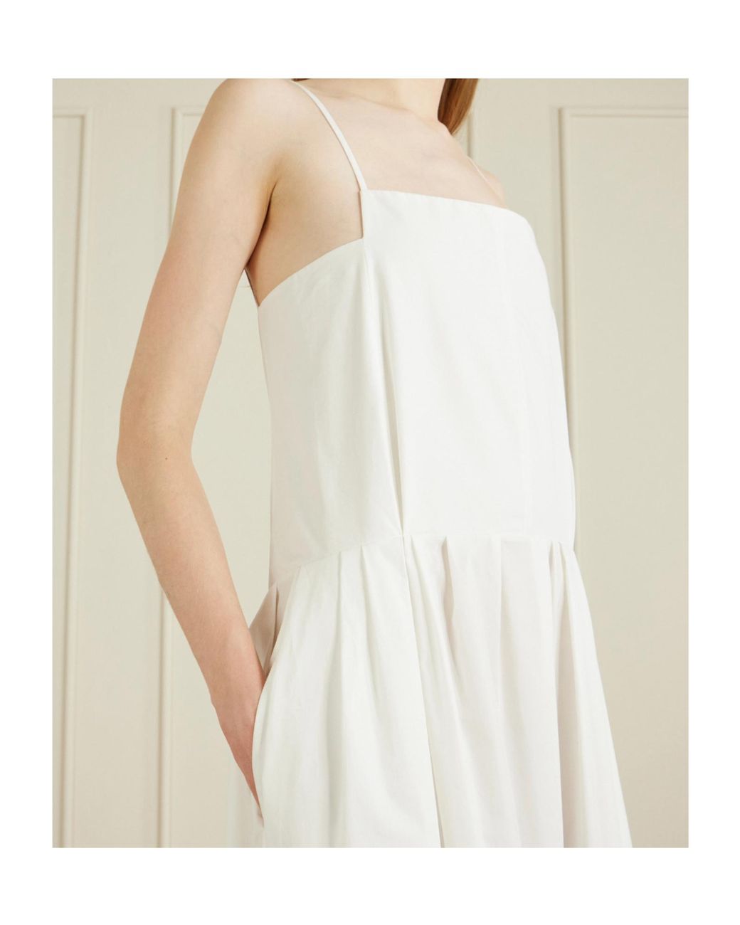 Khaite White Adira Pleated Cotton-Poplin Midi Dress