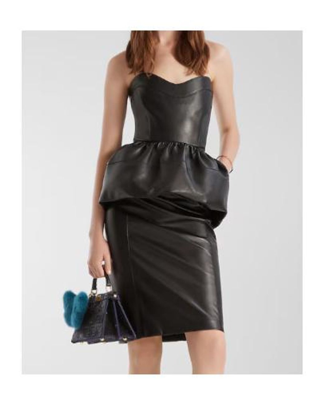 Fendi Black Strapless Peplum Midi Dress