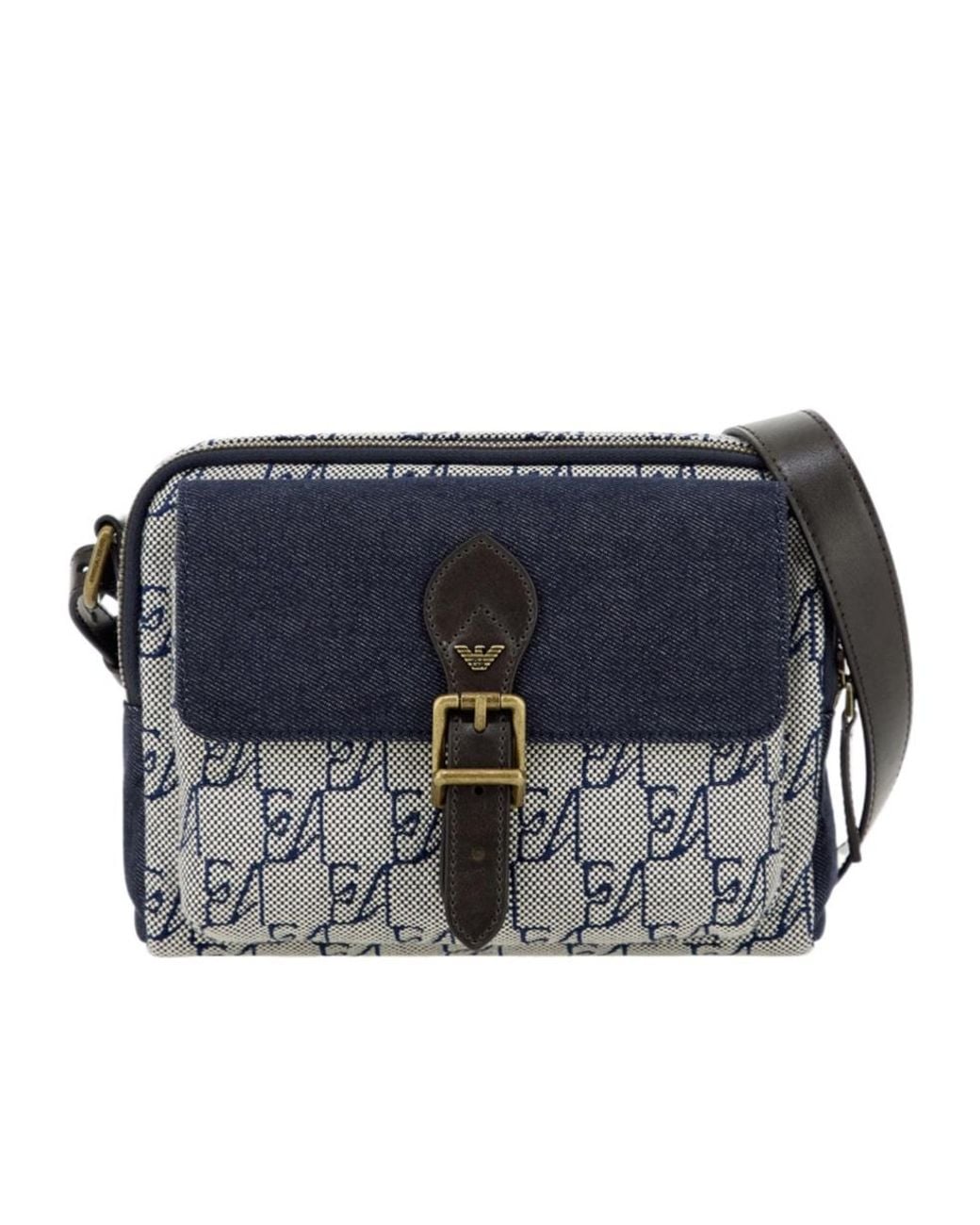 Emporio Armani Blue Monogram Flap Shoulder Bag for men