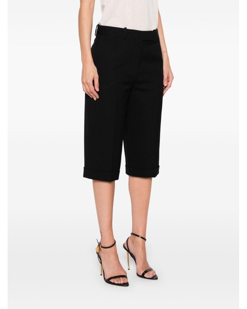 Tom Ford Black Cuffed Cropped Pants