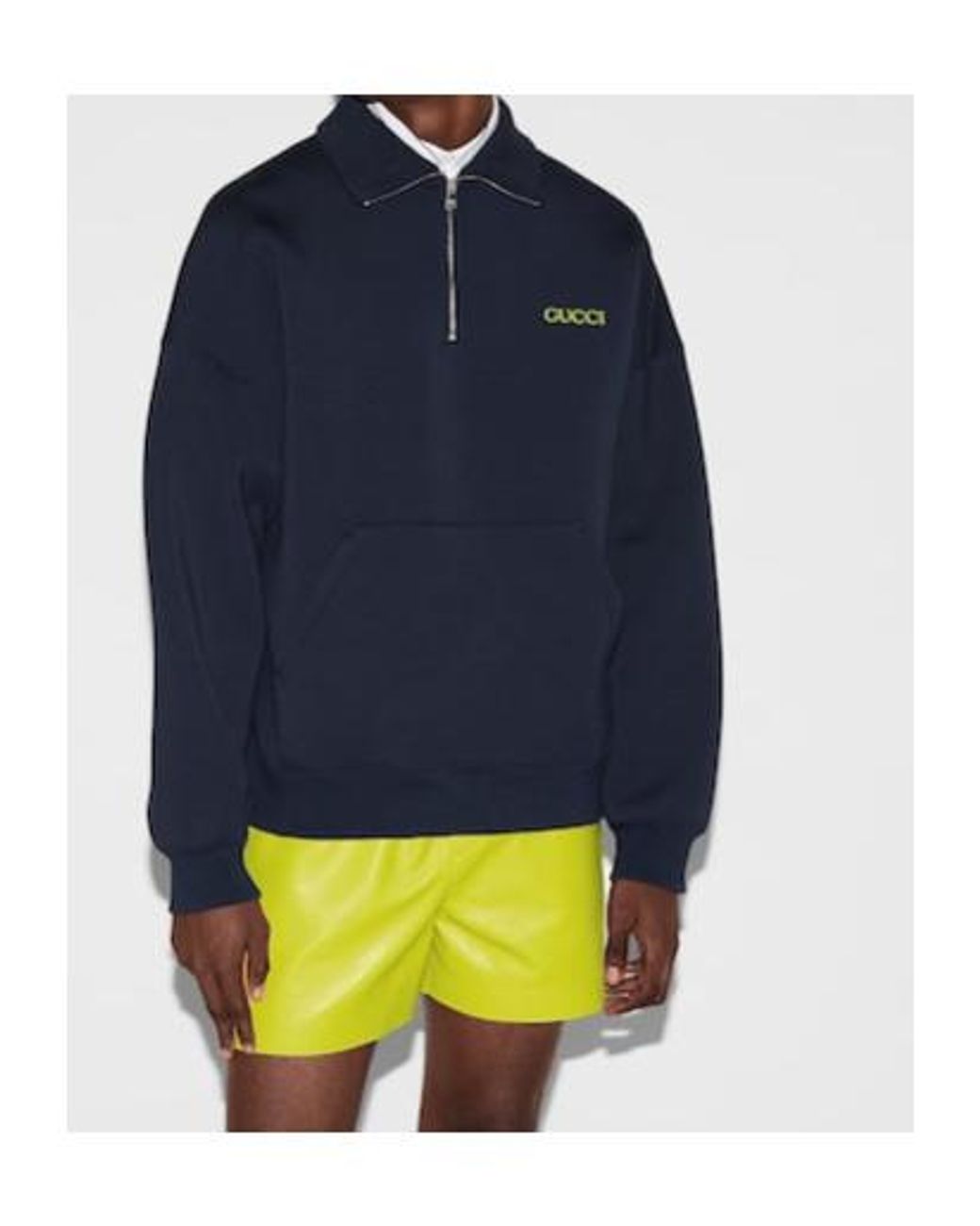 Gucci Blue Jersey Half-Zip Jacket With Patch for men