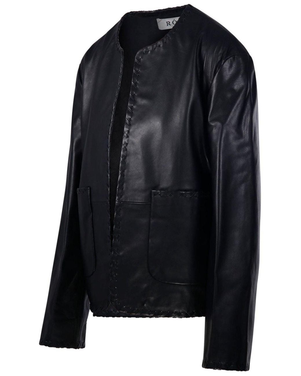 Rohe Black Blanket-Stitch Leather Jacket