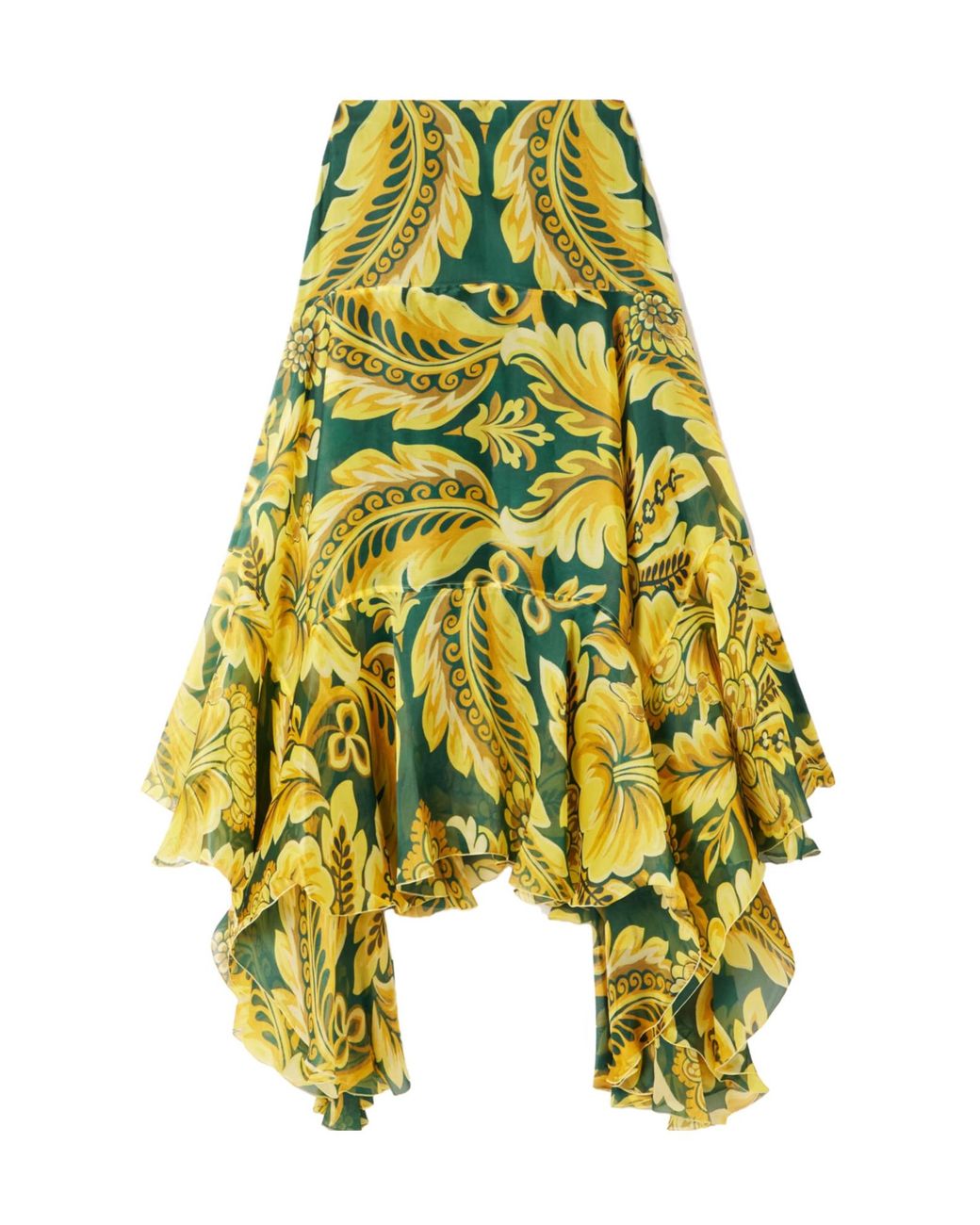 Etro Yellow Silk Maxi Skirt With Flower And Bee Motif