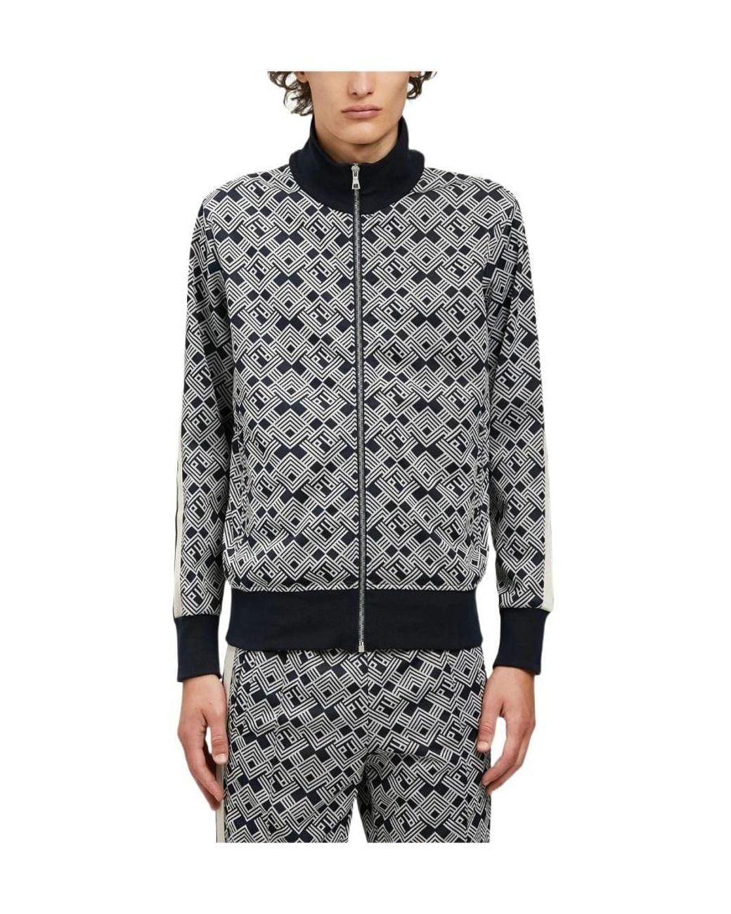 Palm Angels Gray Monogram High Neck Track Jacket for men