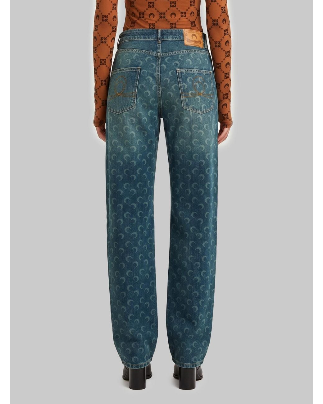 MARINE SERRE Blue Moon Laser Wash Denim Straight Jeans