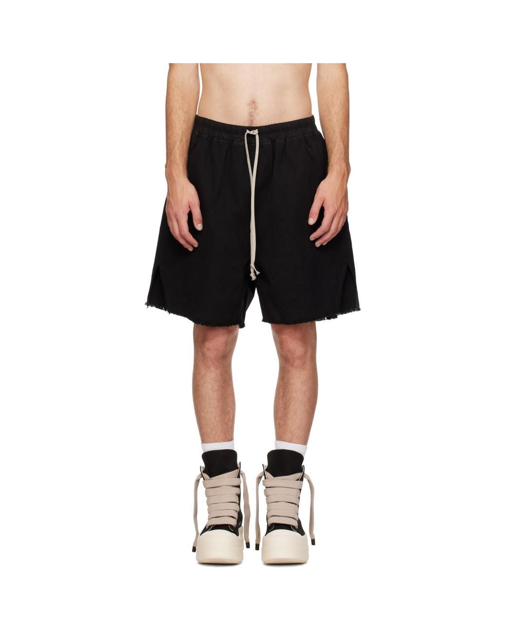 Rick Owens Black Raw-Edge Zip-Detail Shorts for men