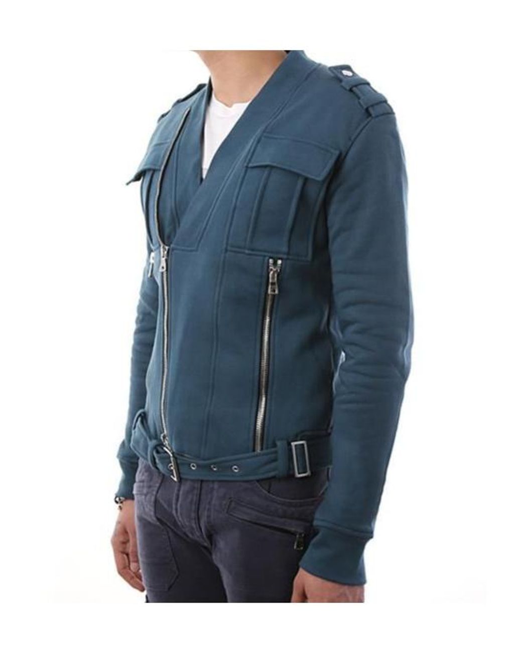 Balmain Blue Perfect Zip-Up Jersey Jacket for men