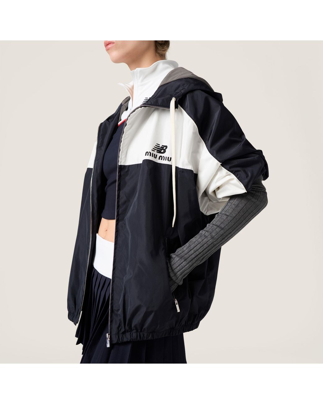 Miu Miu Black Technical Poplin Hoodie Jacket