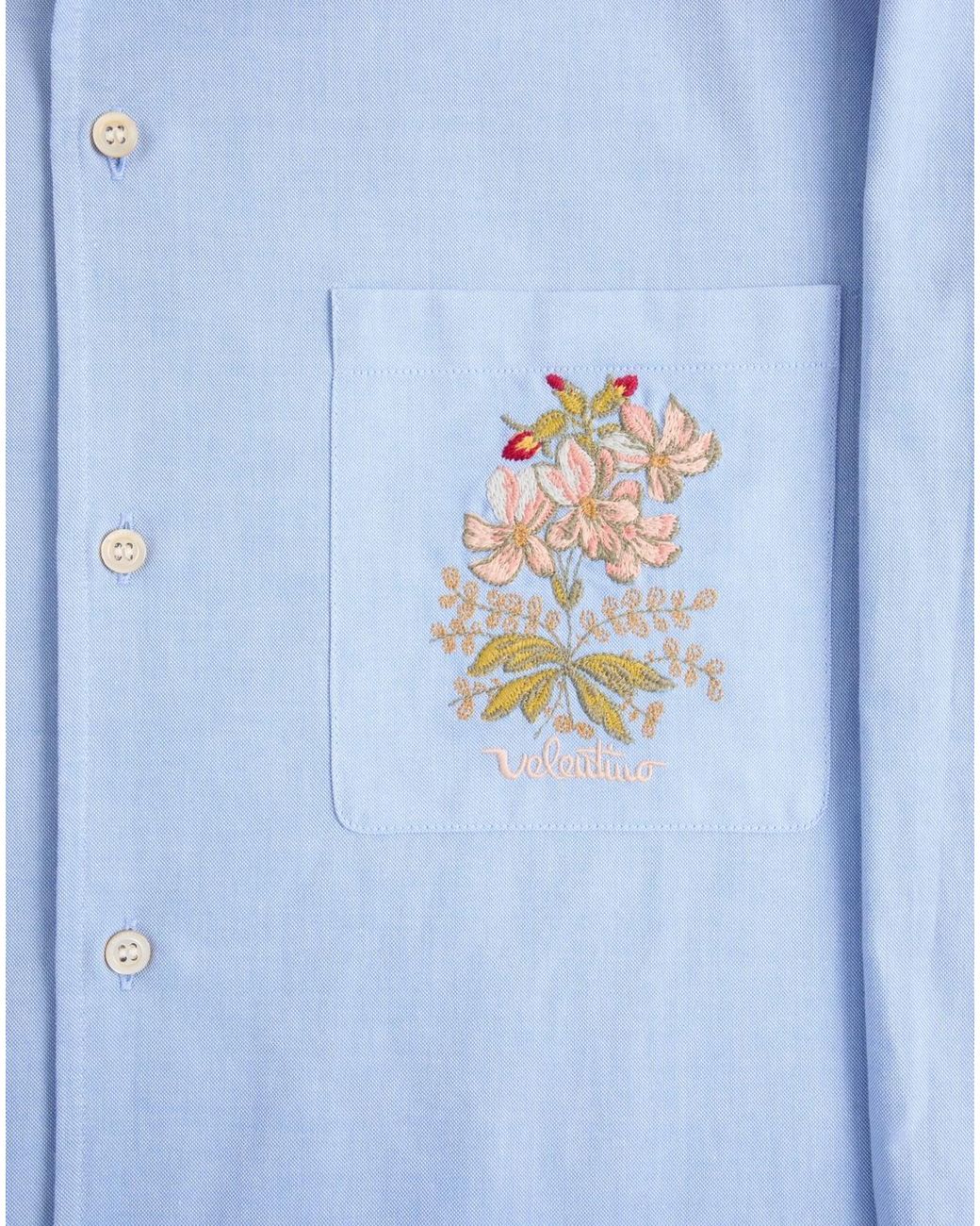 Valentino Blue Floral Embroidered Button-Up Shirt for men