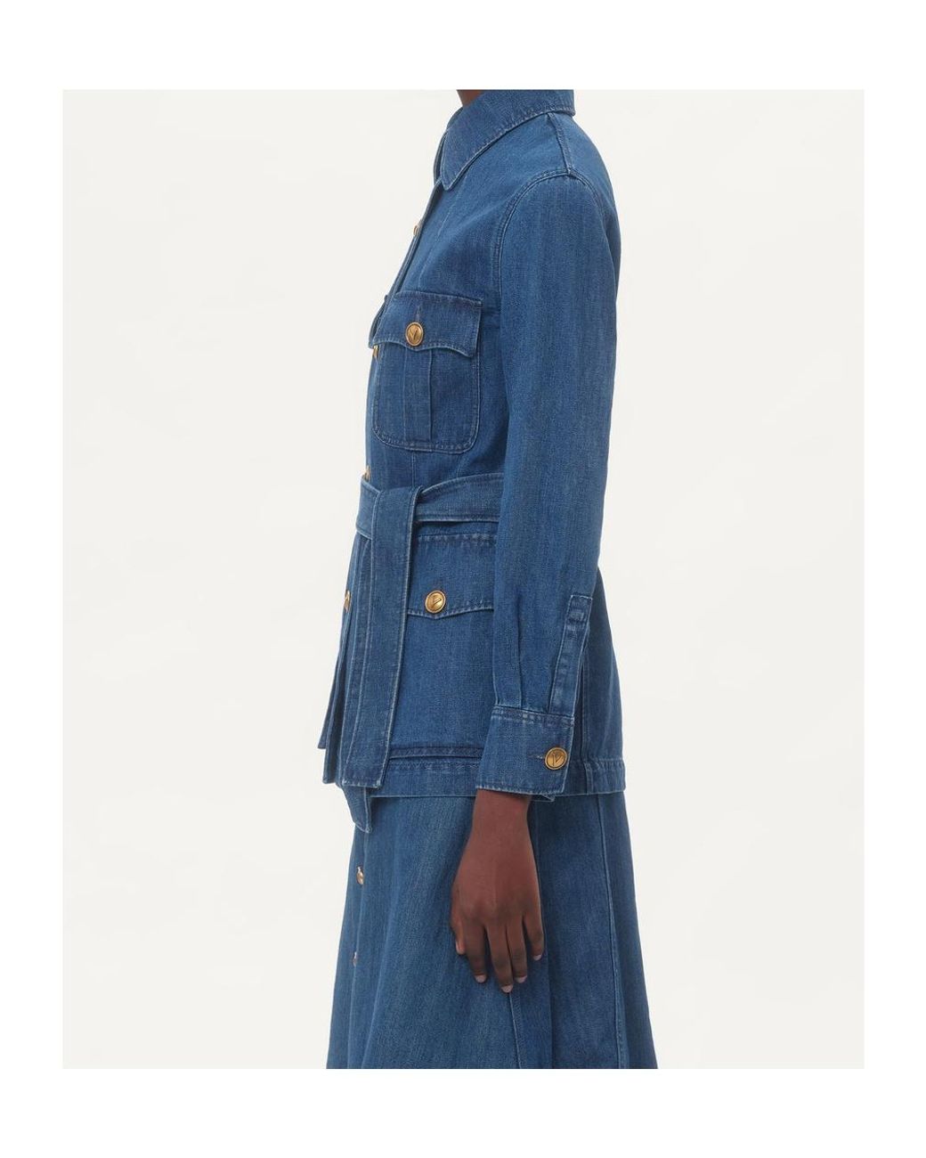 Valentino Blue Sahariana Belted Waist Denim Jacket