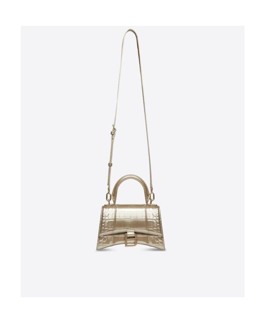 Balenciaga Natural Hourglass Xs Handbag Metallized Crocodile Embossed