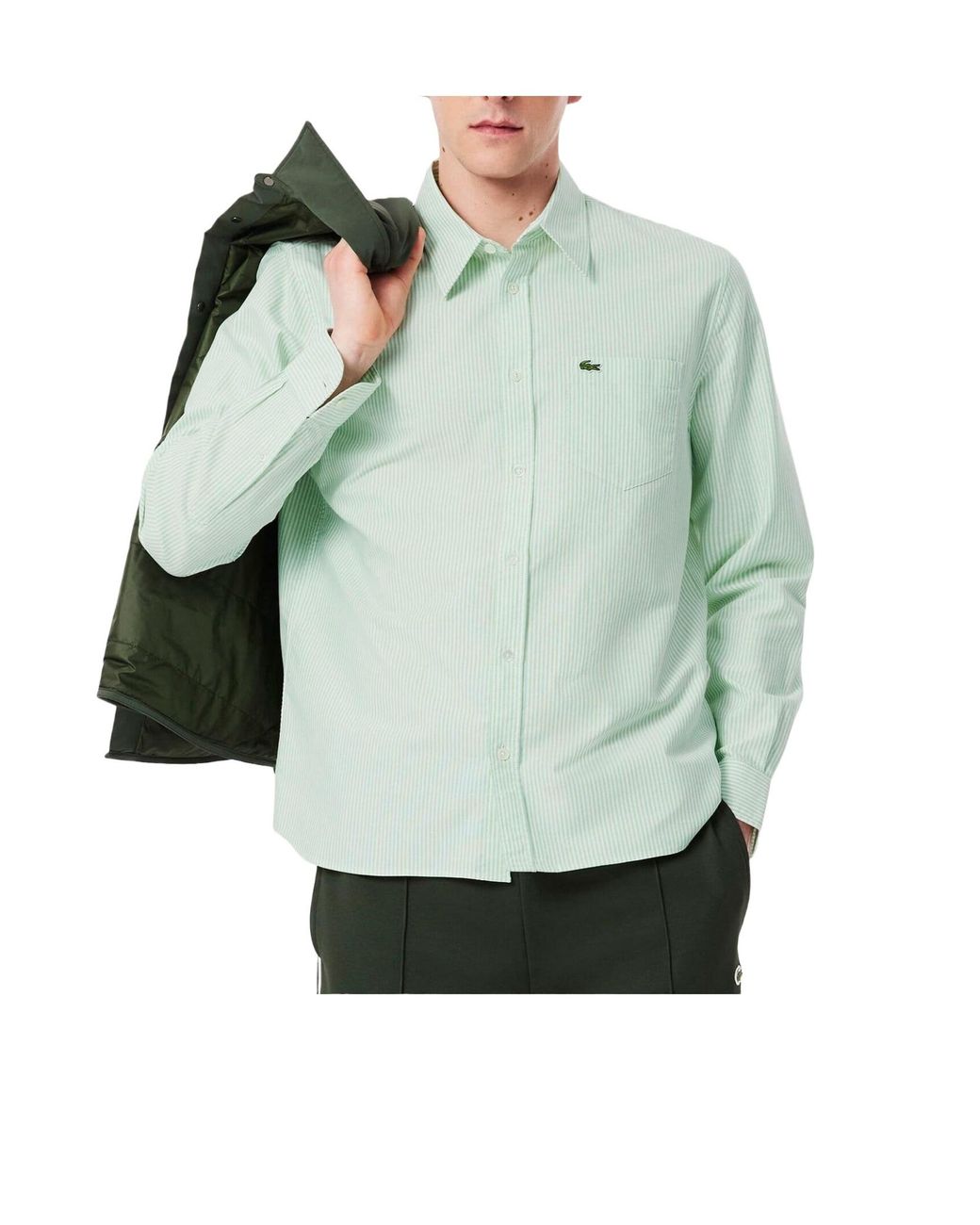 Lacoste Green Regular-Fit Striped Oxford Shirt for men