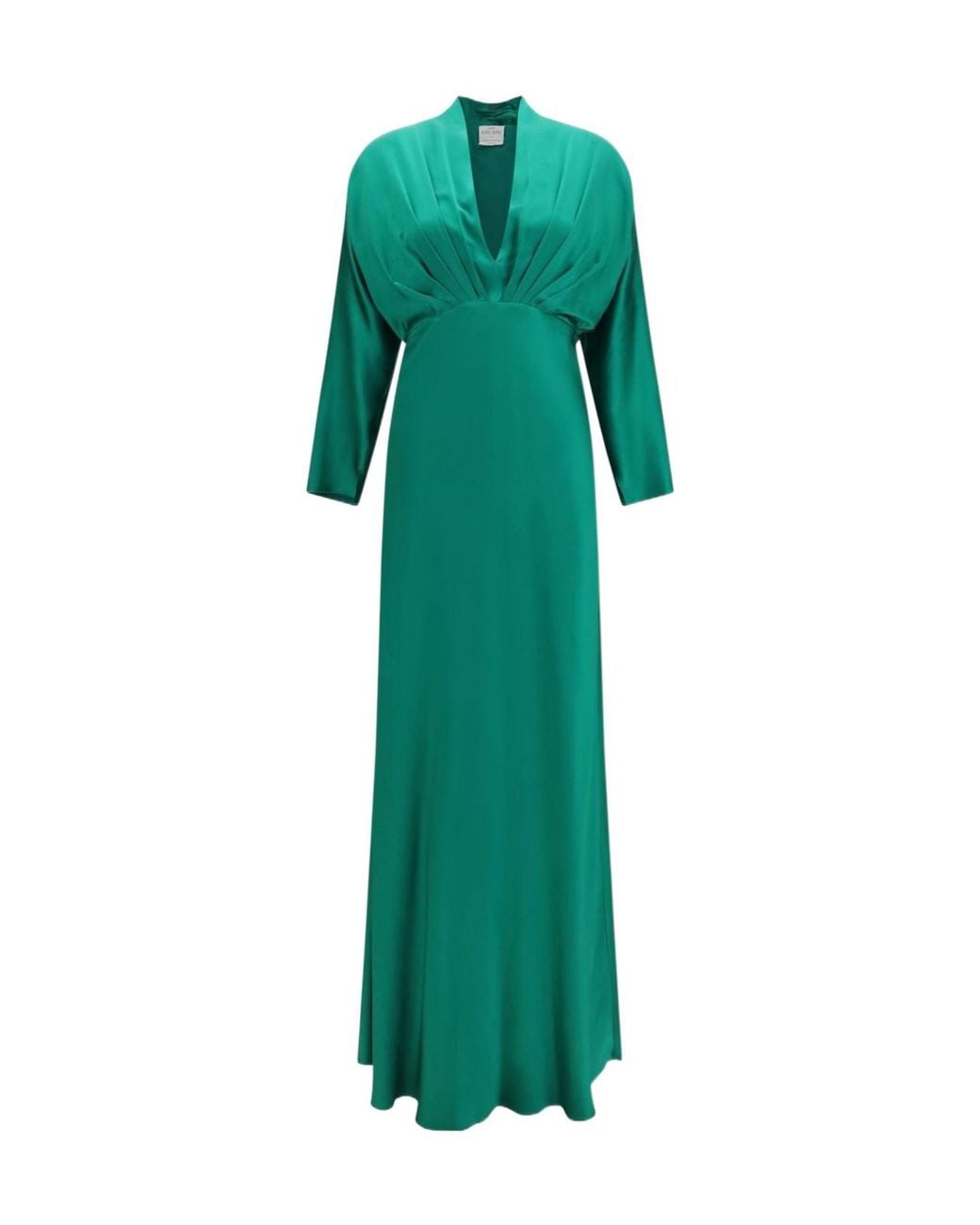 Forte_forte Green Pleated V-Neck Long Dress