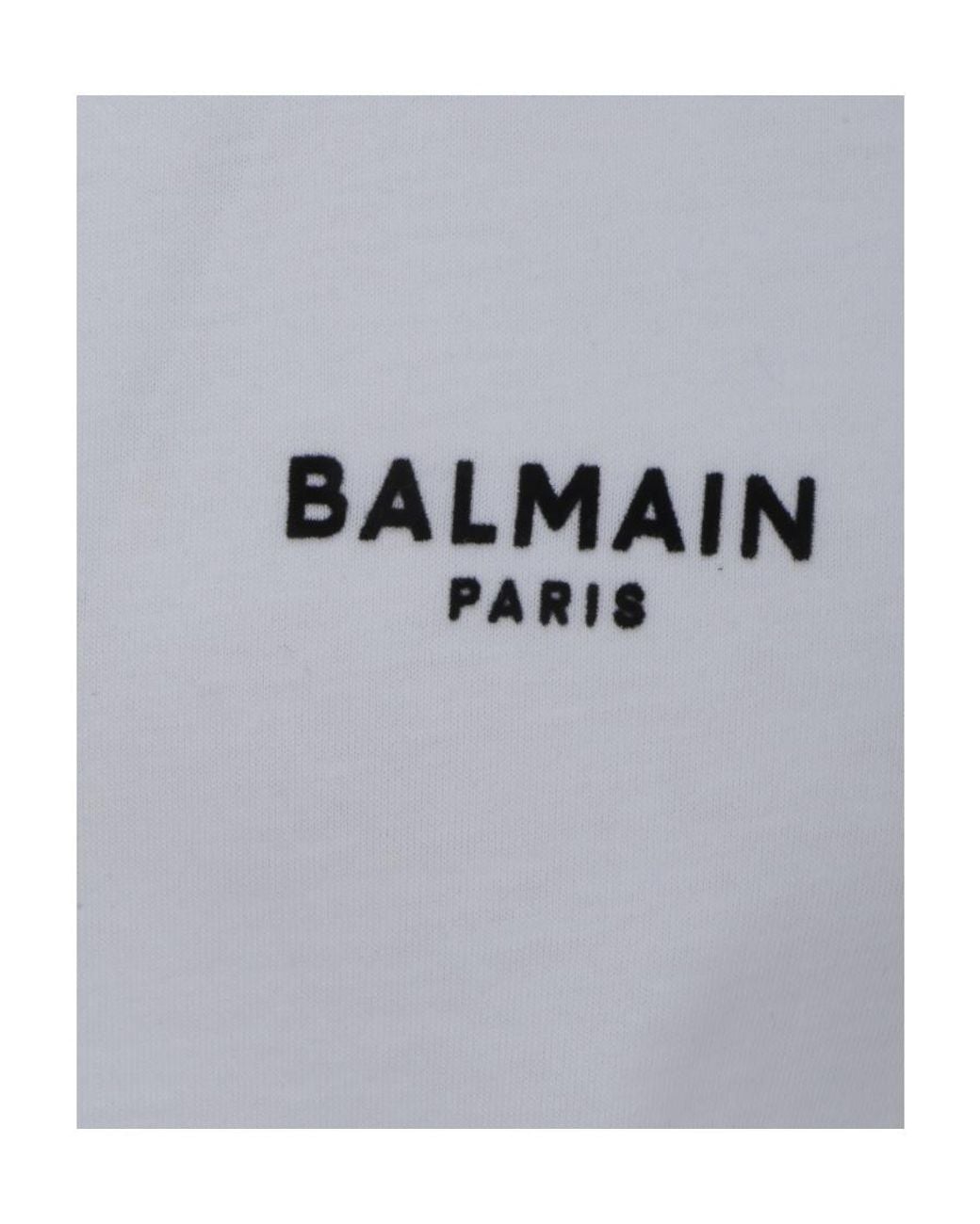 Balmain White Logo Embroidered Crewneck T-Shirt for men