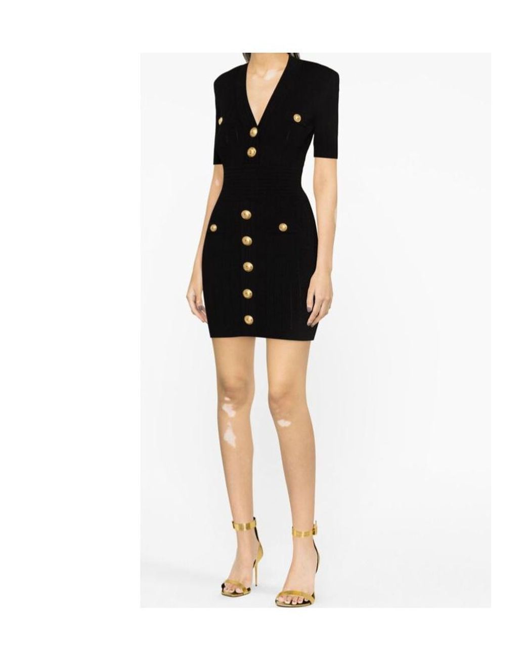 Balmain Black Knitted V-Necked Dress