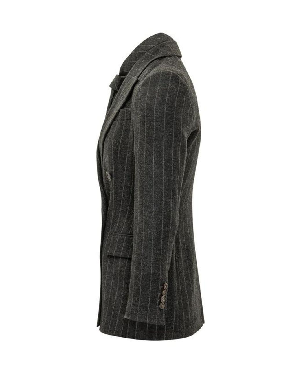 Brunello Cucinelli Black Double-Breasted Pinstripe Blazer