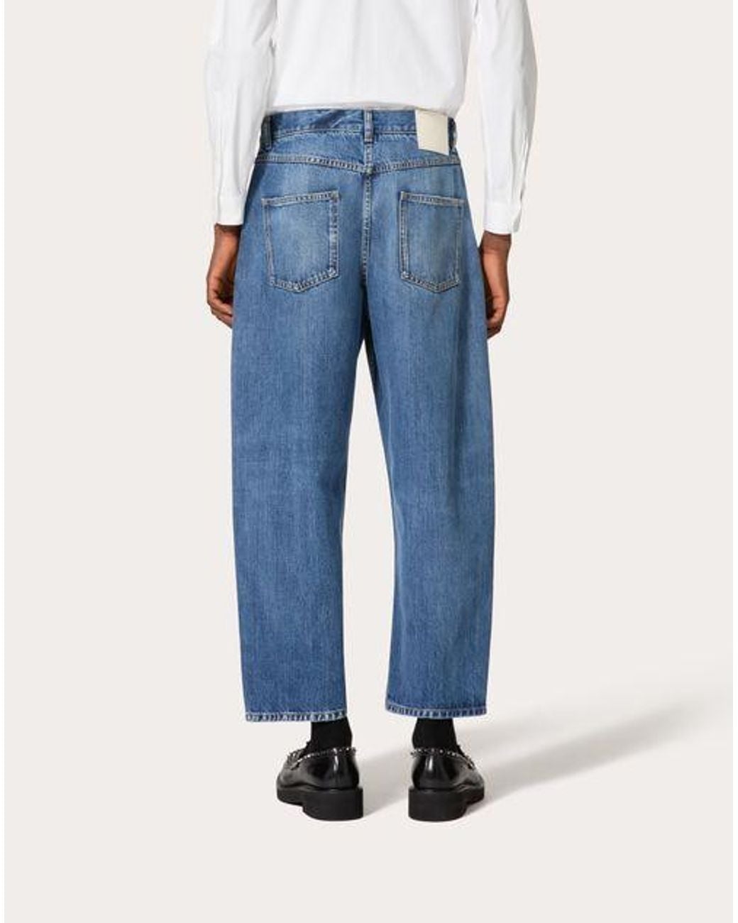 Valentino Blue Logo Patch Cropped Jeans for men