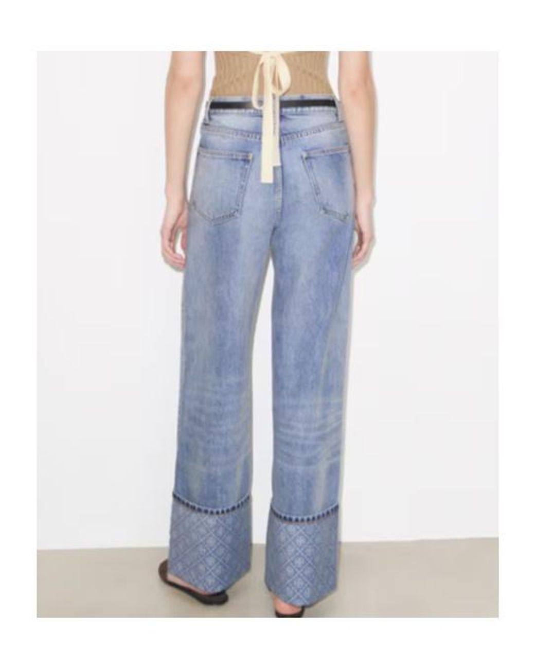 Tory Burch Blue Contrast Cuff Straight Leg Jeans