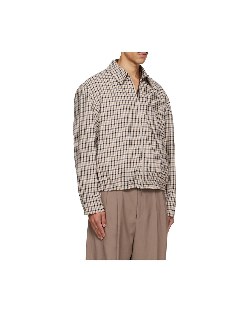 Ferragamo Gray Ferragamo Checked Zip-Up Bomber Jacket for men
