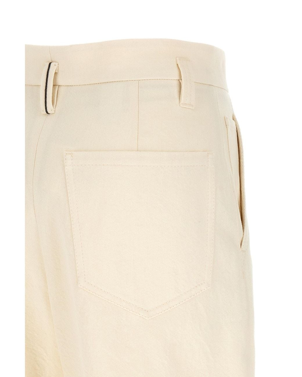 Brunello Cucinelli Natural Dyed Cotton And Wool Wrinkled Denim Five-Pocket Baggy Trousers With Monili