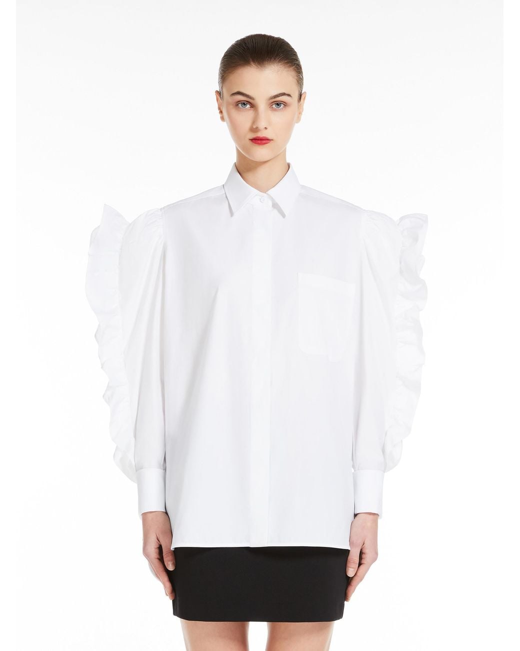 Max Mara White Pleiadi Buttoned Ruffle-Sleeved Shirt