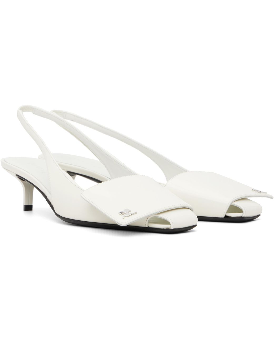 Courreges White Courrèges Fold Iced Leather Slingback Pumps