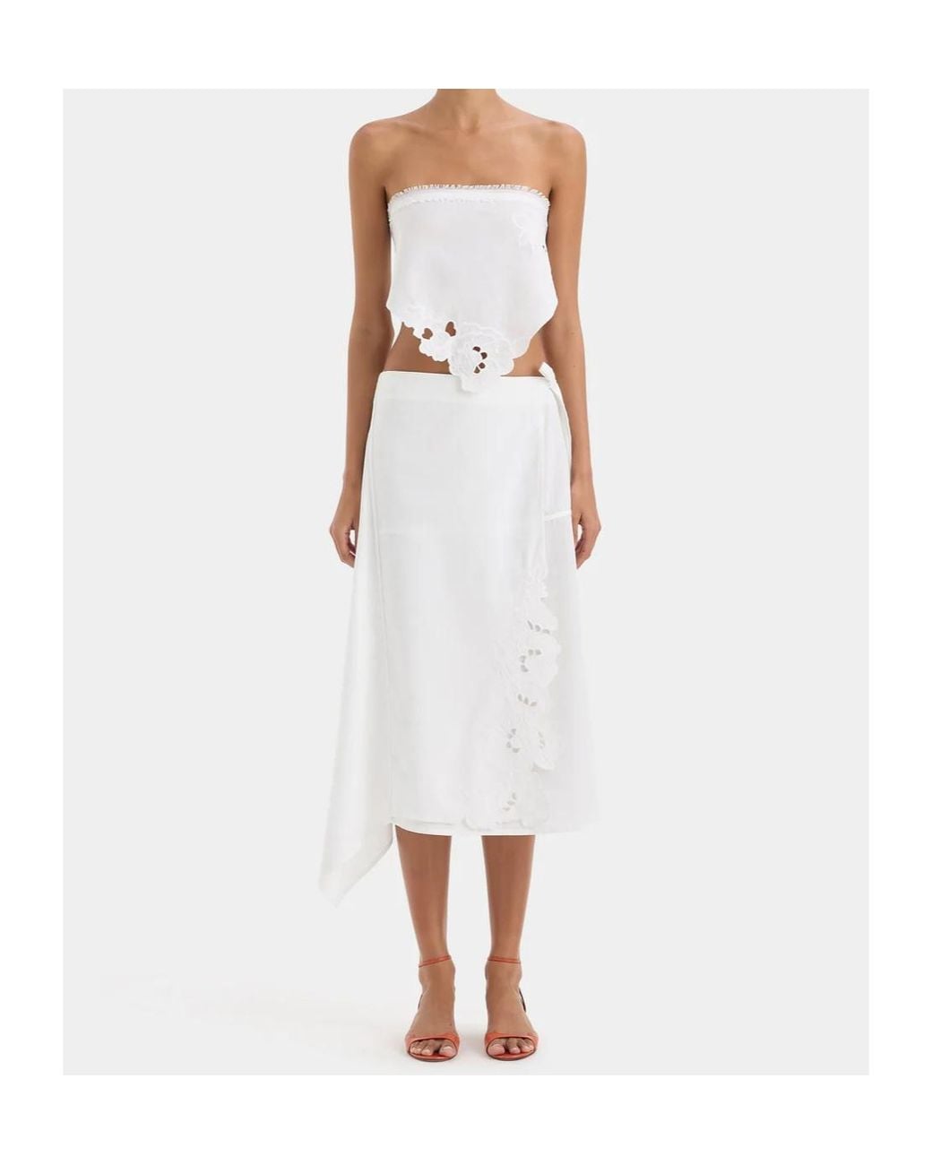 Sir White Lace-Embellished Midi Skirt