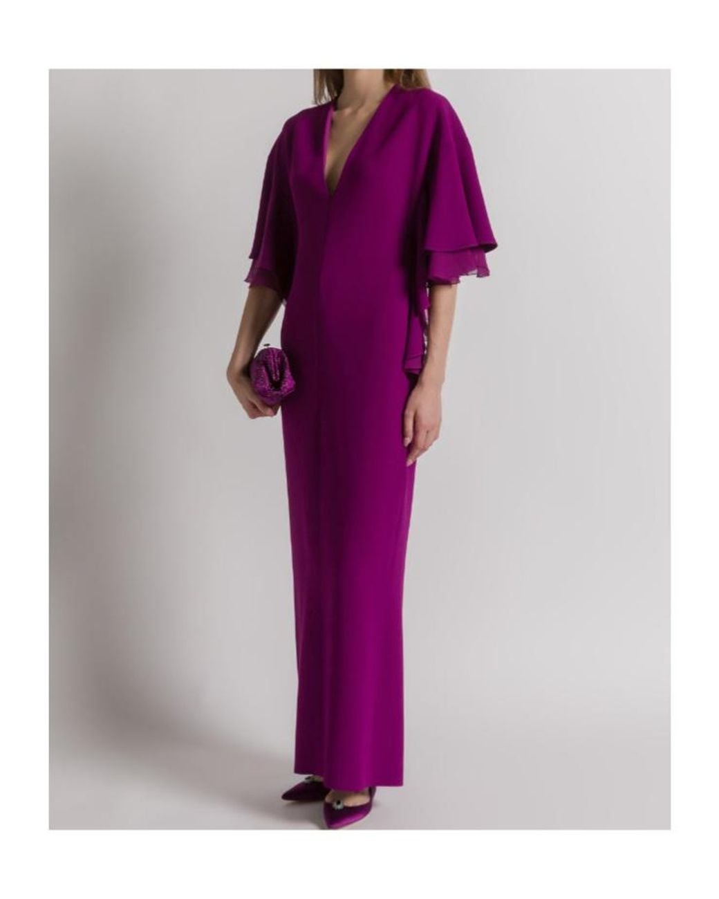 Alberta Ferretti Purple Ruffled V-Neck Maxi Dress
