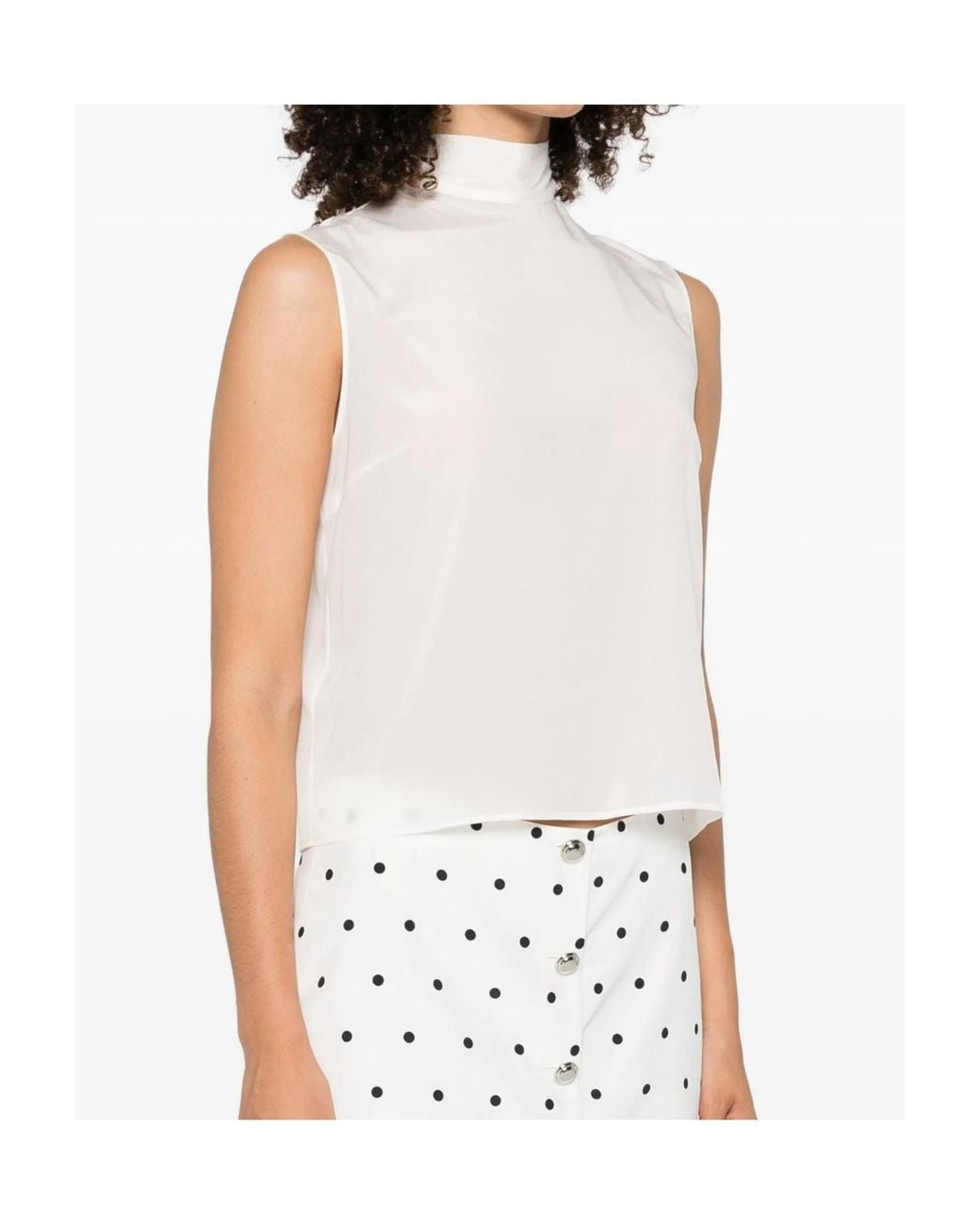 Mazzarelli White Sleeveless Mock-Neck Top
