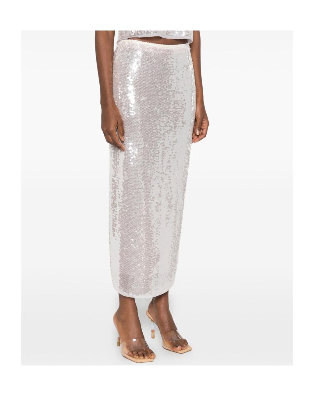 Forte_forte White Sequin-Embellished Pencil Skirt
