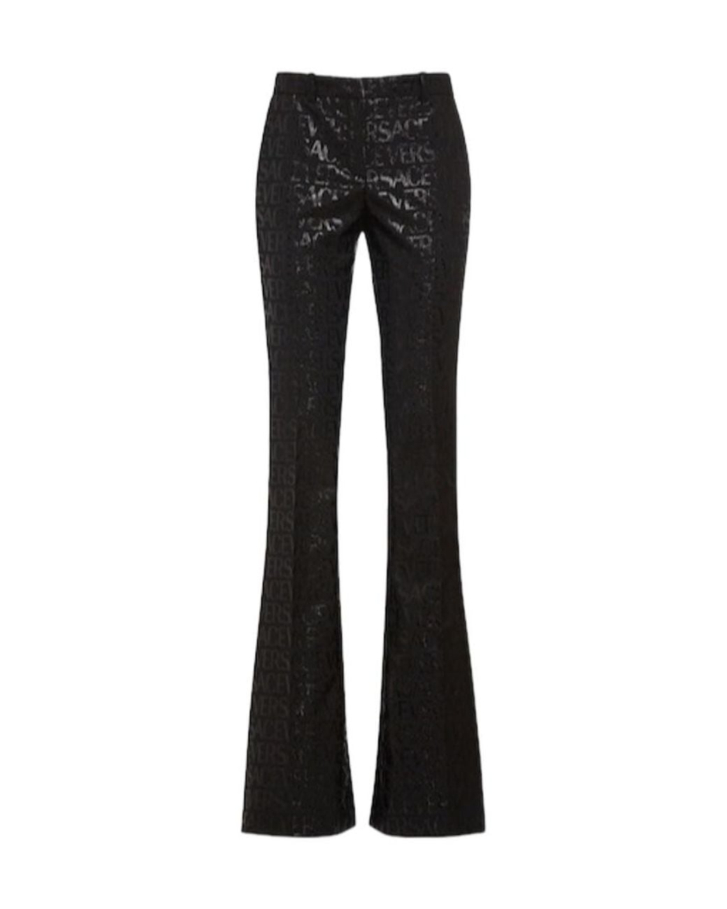 Versace Black Logo Jacquard Bell Bottoms