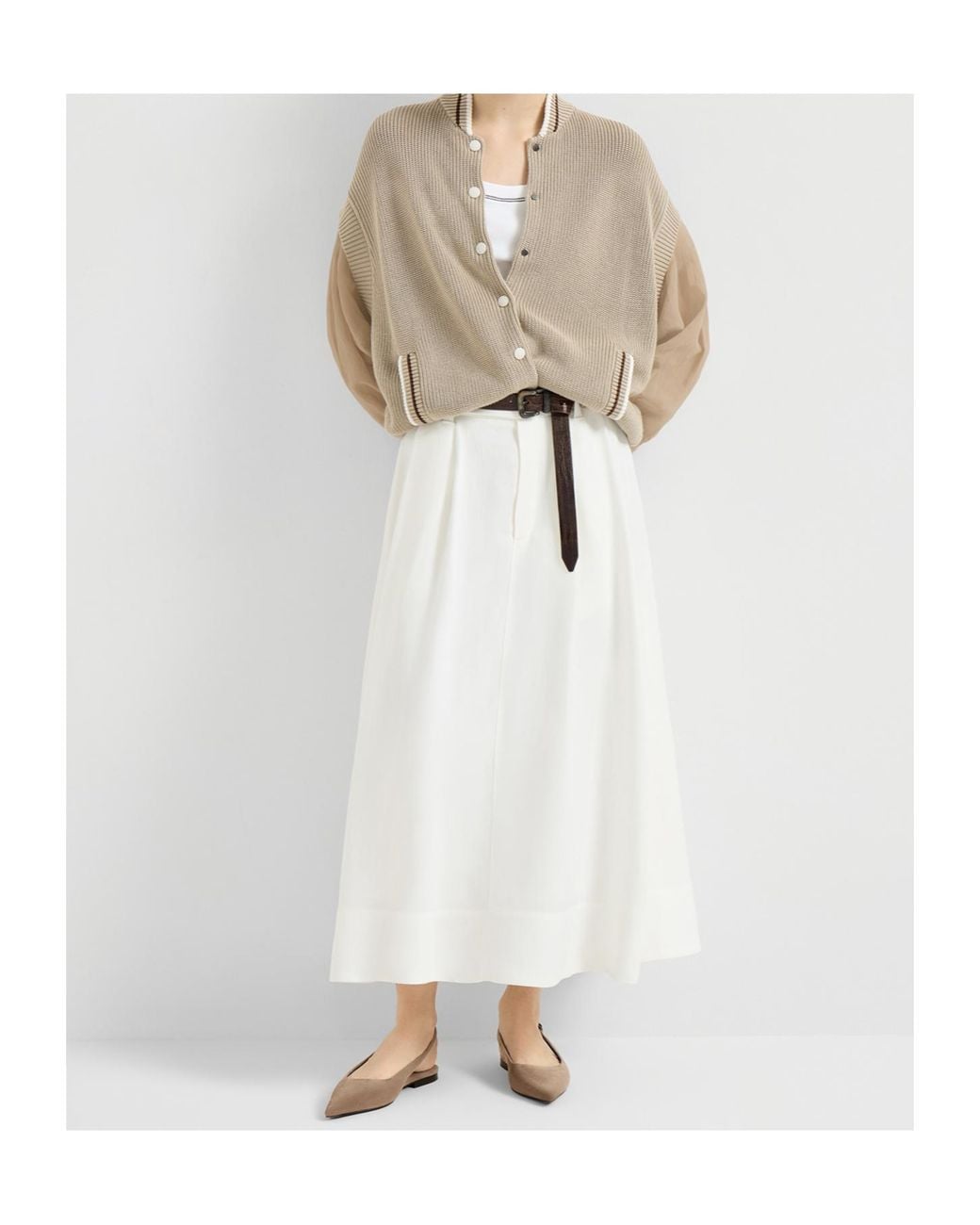 Brunello Cucinelli Brown Shiny Detailed Slingback Flats