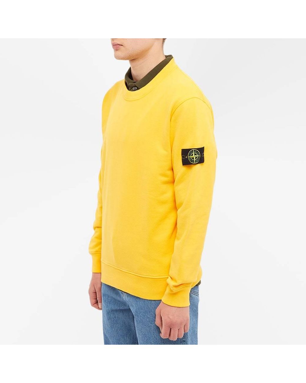 Stone Island Yellow Logo Patch Crew Neck Sweatshirt for men