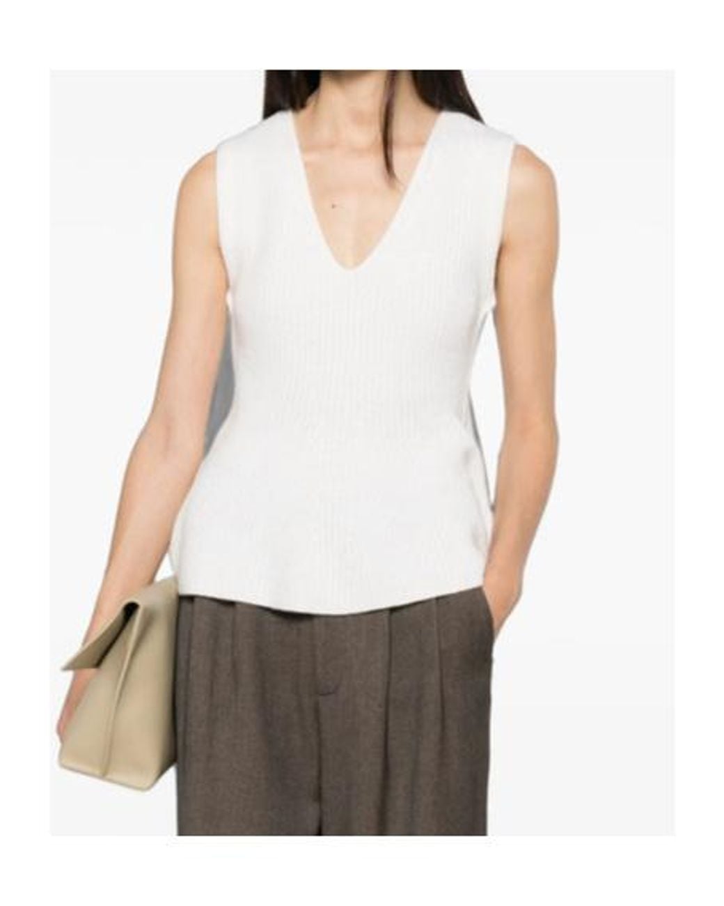 Lisa Yang White V-Neck Sleeveless Knit Top