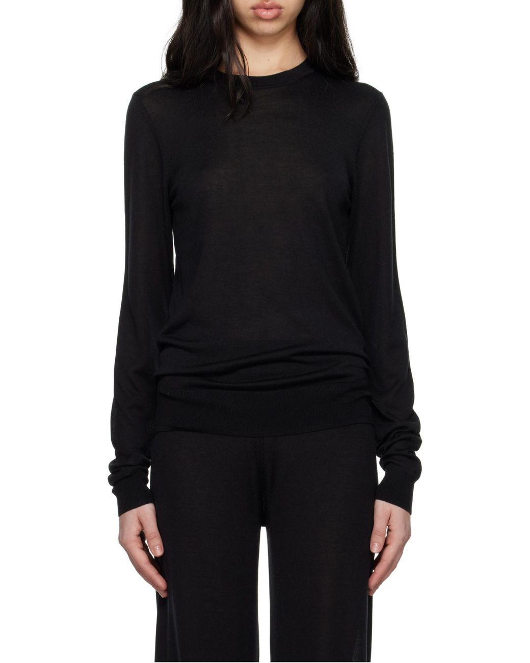 Totême Black Totême Ribbed Hem Crewneck Knitted Jumper