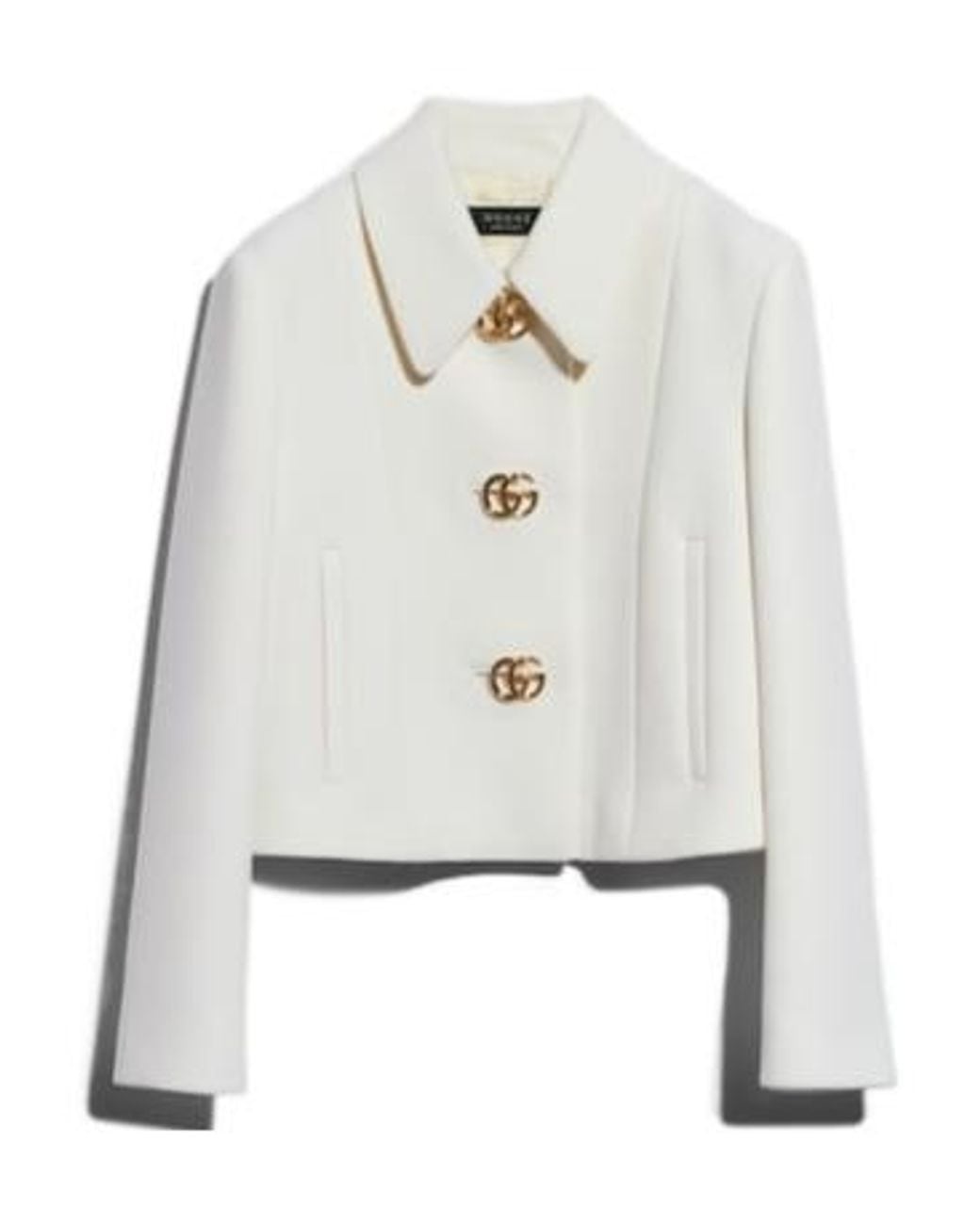 Gucci White Crêpe Wool Jacket With Double G Button