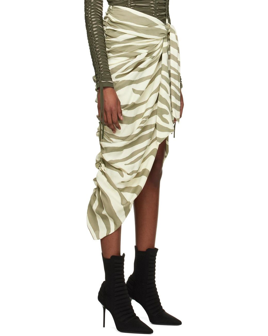 Balmain White Zebra-Print Midi Skirt