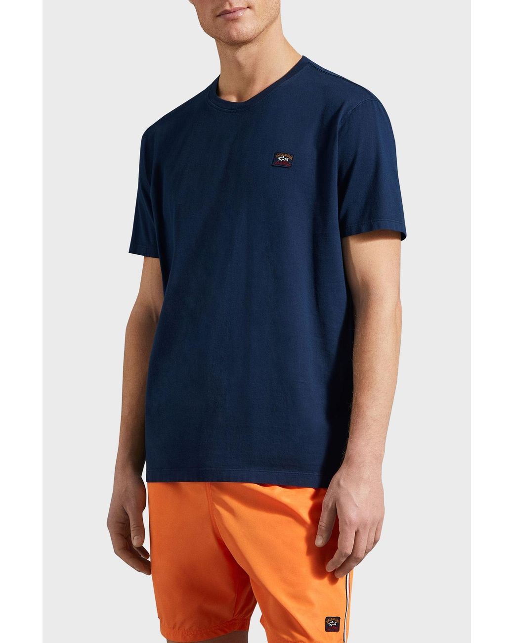 Paul & Shark Blue Logo-Patch Crewneck T-Shirt for men