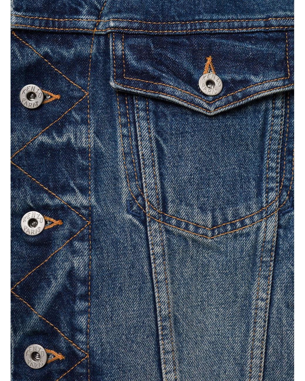KENZO Blue Button-Up Cropped Denim Jacket for men