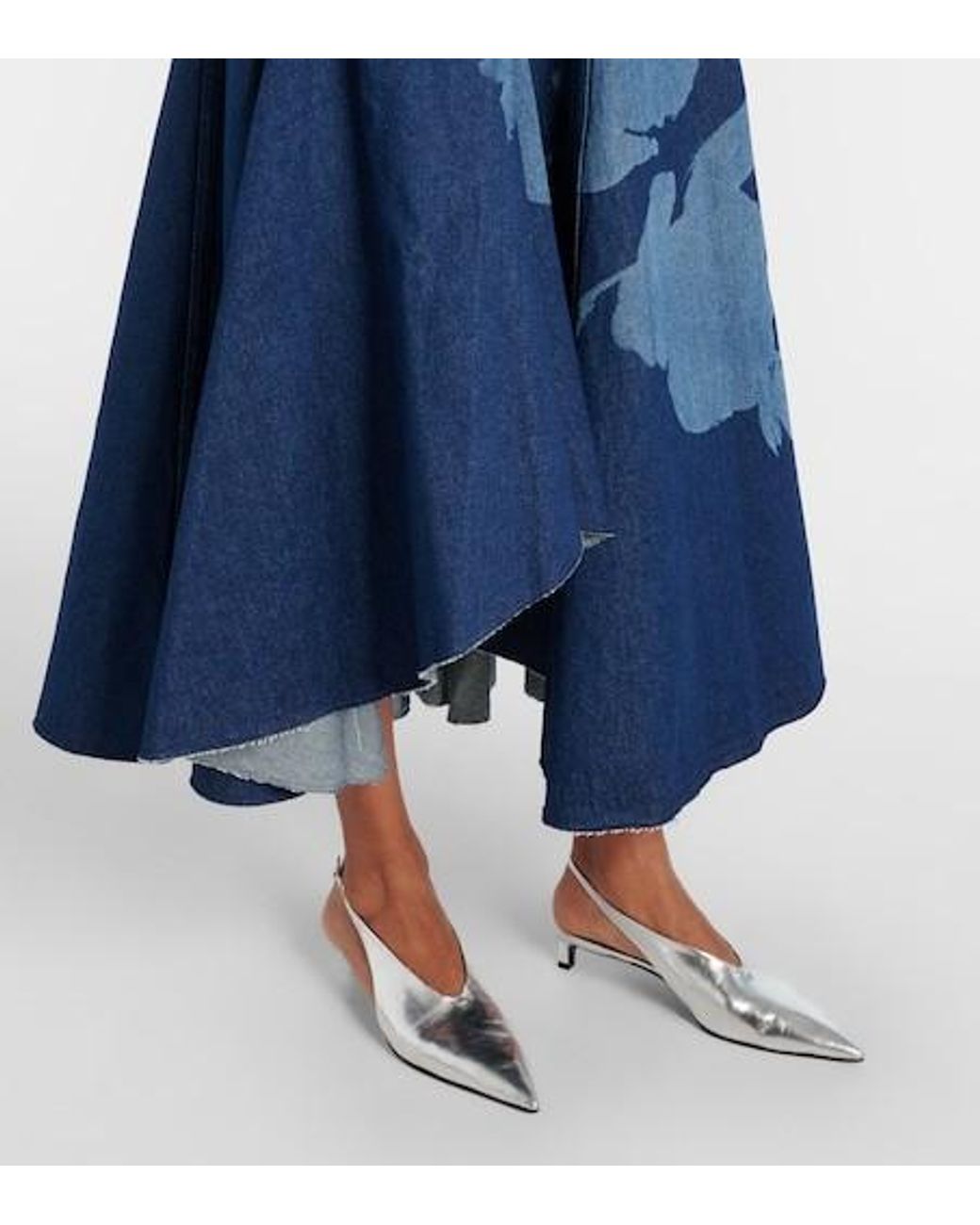 Erdem Blue Printed Denim Midi Dress