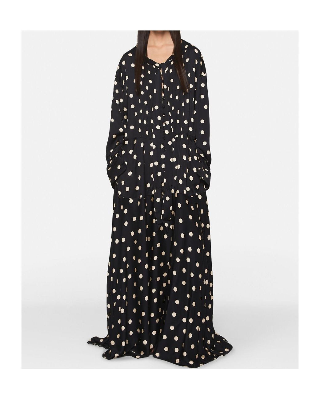 Stella McCartney Black Polka-Dot Drop-Shoulder Maxi Dress