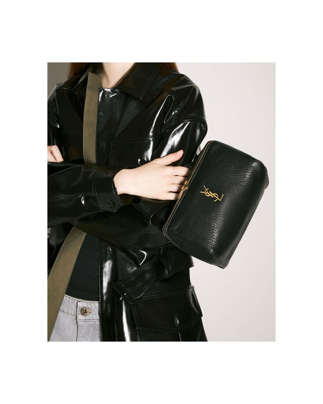 Saint Laurent Black Logo-Plaque Wash Bag