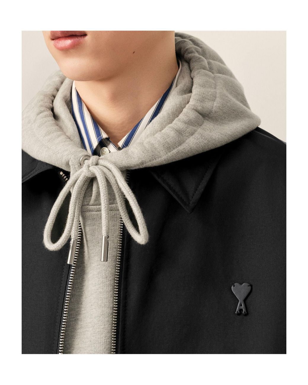 AMI Black Nylon Jacket With Ami De Coeur for men