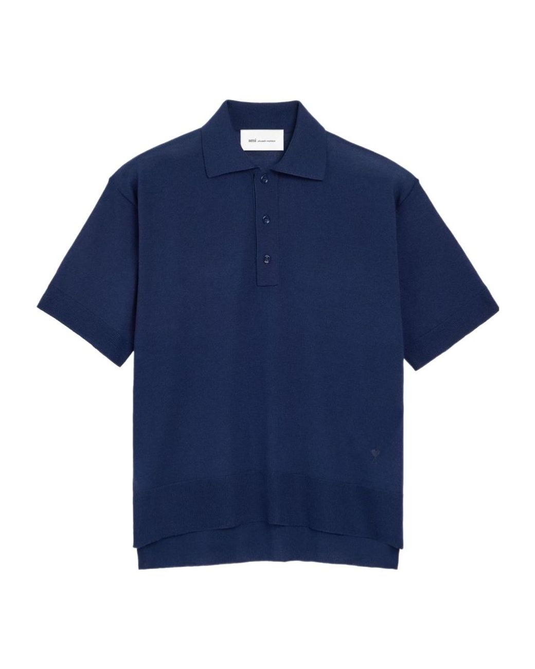 AMI Blue Ami Ami De Coeur Short-Sleeved Polo Shirt for men