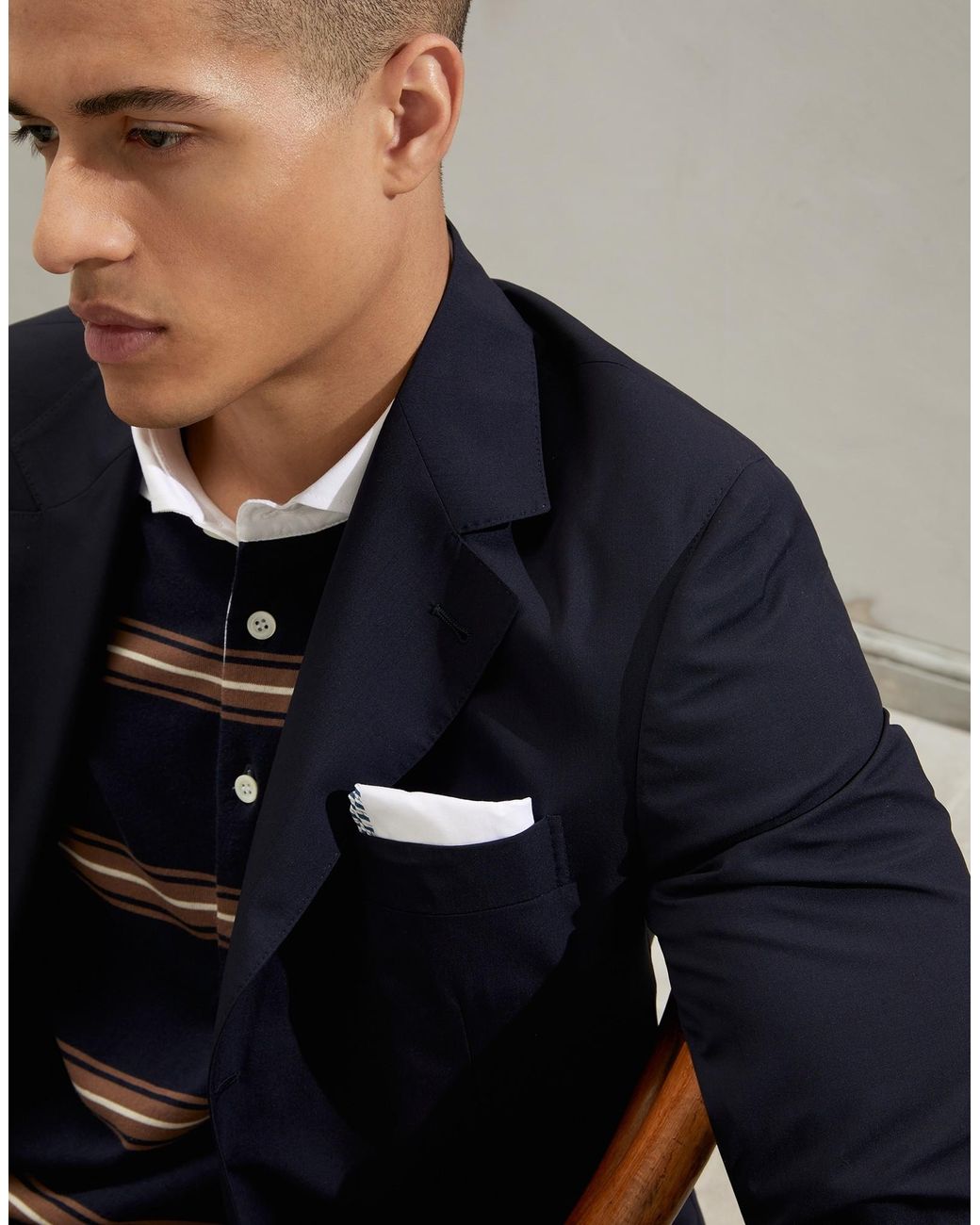 Brunello Cucinelli White Border-Stitch Pocket Square for men